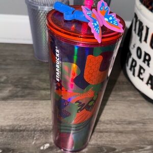 Starbucks Multicolor Tumbler with Butterfly Topper